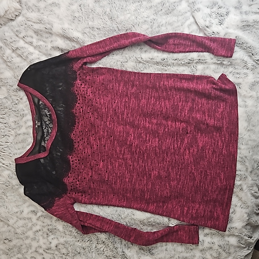 Miss me long sleeve bedazzled lace detail long sleeve